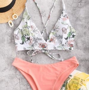 Zaful flower criss cross bikini set